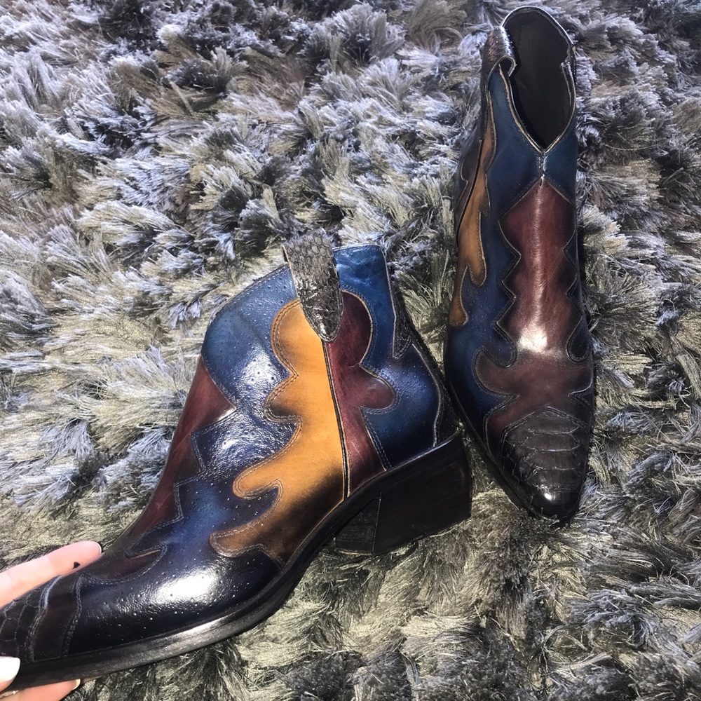 Jo Ghost Blue, Red, Black, & Orange Leather Boots